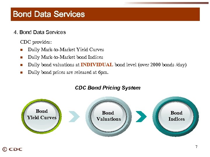 Bond Data Services 4. Bond Data Services CDC provides: n Daily Mark-to-Market Yield Curves