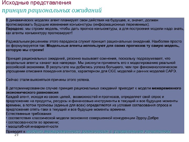Исходные представления принцип рациональных ожиданий 29 