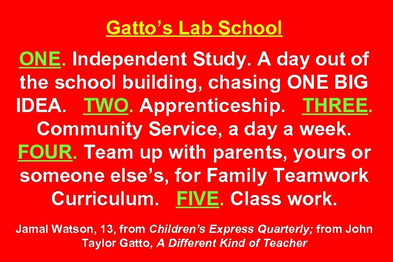 Gatto’s Lab School ONE. Independent Study. A day out of the school building, chasing