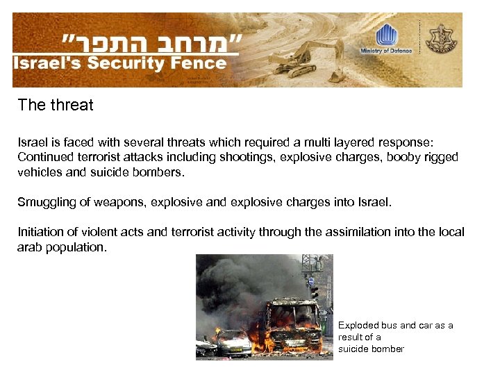 The threat Israel is faced with several threats which required a multi layered response: