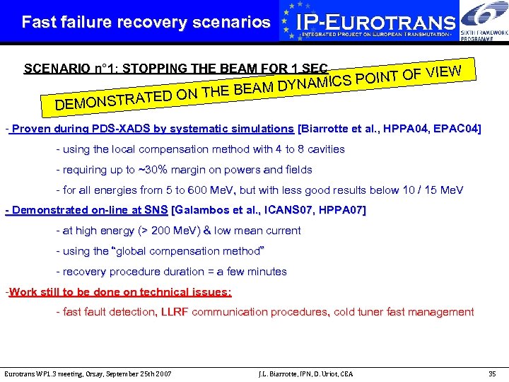 Fast failure recovery scenarios SCENARIO n° 1: STOPPING THE BEAM FOR 1 SEC ED