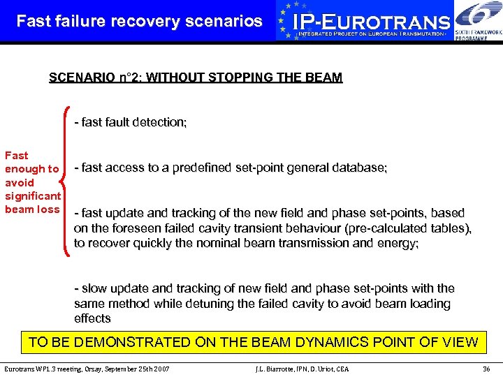 Fast failure recovery scenarios SCENARIO n° 2: WITHOUT STOPPING THE BEAM - fast fault