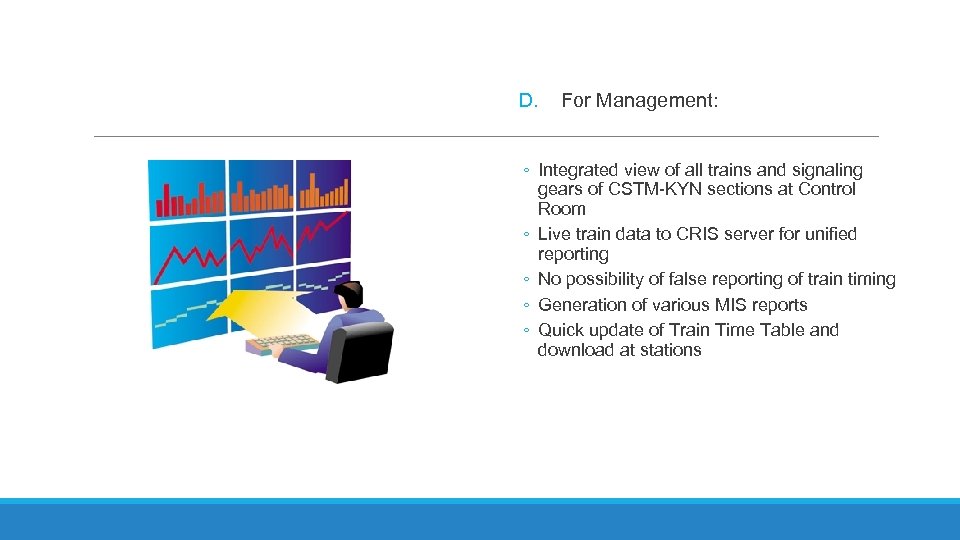 D. For Management: ◦ Integrated view of all trains and signaling gears of CSTM-KYN