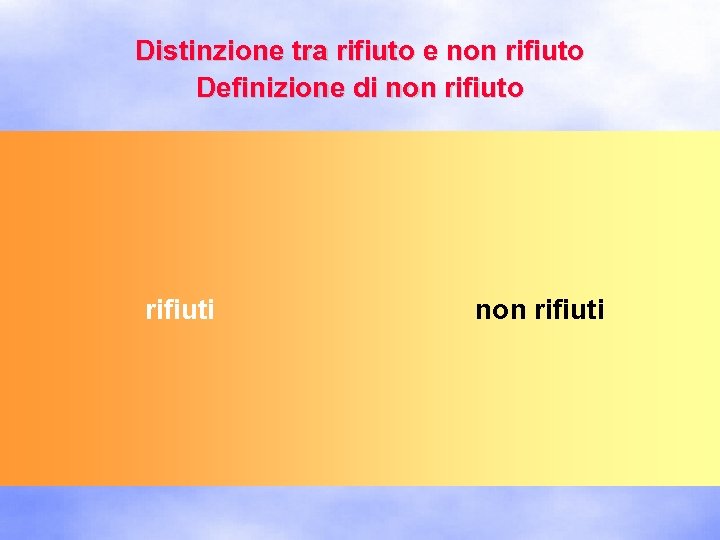 Distinzione tra rifiuto e non rifiuto Definizione di non rifiuto rifiuti non rifiuti 