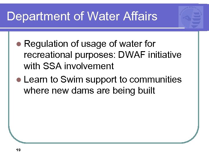 Department of Water Affairs l Regulation of usage of water for recreational purposes: DWAF