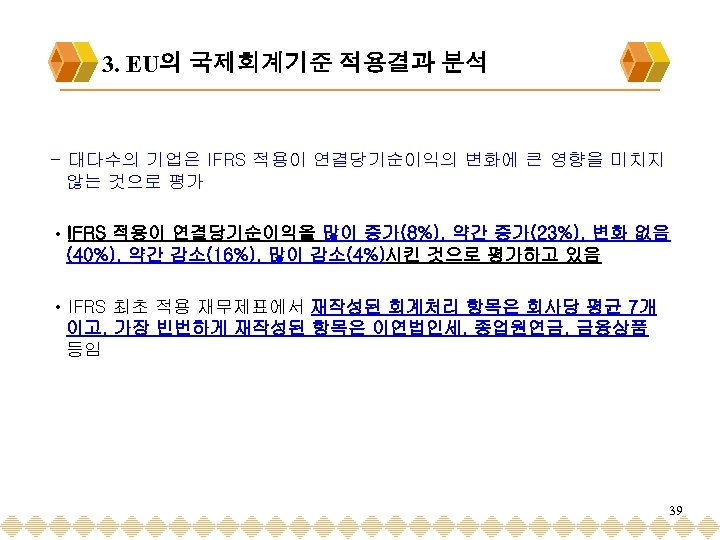3. EU의 국제회계기준 적용결과 분석 - 대다수의 기업은 IFRS 적용이 연결당기순이익의 변화에 큰 영향을