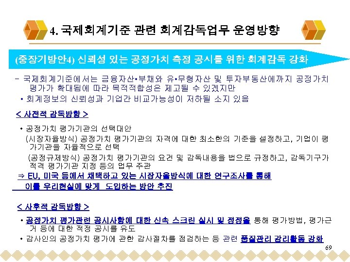 4. 국제회계기준 관련 회계감독업무 운영방향 (중장기방안4) 신뢰성 있는 공정가치 측정 공시를 위한 회계감독 강화
