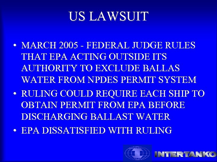 US LAWSUIT • MARCH 2005 - FEDERAL JUDGE RULES THAT EPA ACTING OUTSIDE ITS