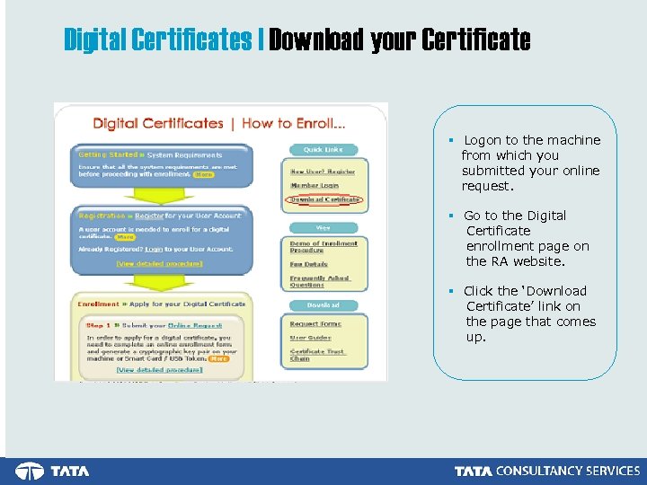 Digital Certificates | Download your Certificate § Logon to the machine from which you