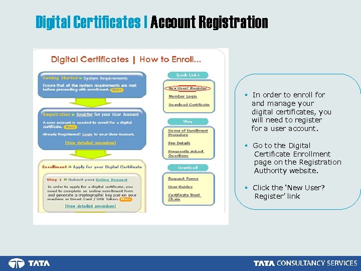 Digital Certificates | Account Registration § In order to enroll for and manage your