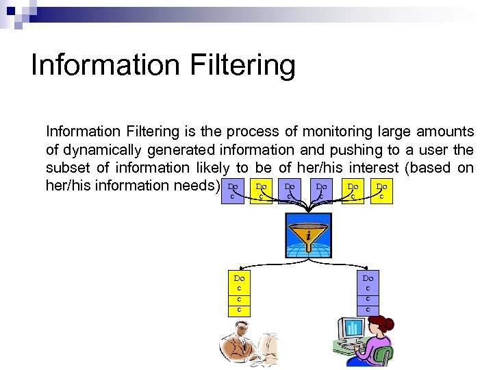 Information Filtering is the process of monitoring large amounts of dynamically generated information and