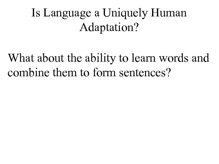 Is Language a Uniquely Human Adaptation? What about the ability to learn words and
