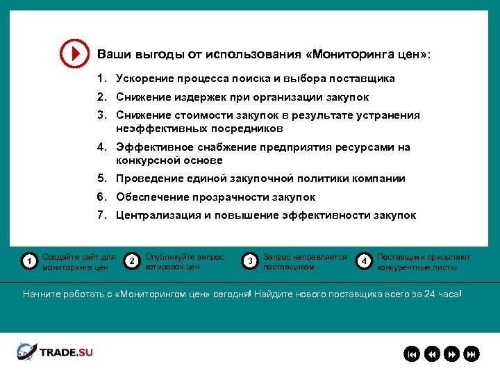Ваши выгоды от использования «Мониторинга цен» : 1. Ускорение процесса поиска и выбора поставщика