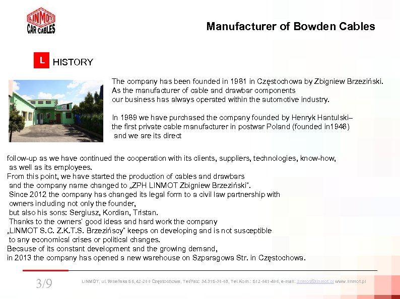 Manufacturer of Bowden Cables L L HISTORY The company has been founded in 1981