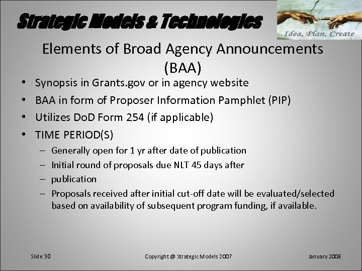 Strategic Models & Technologies • • Elements of Broad Agency Announcements (BAA) Synopsis in