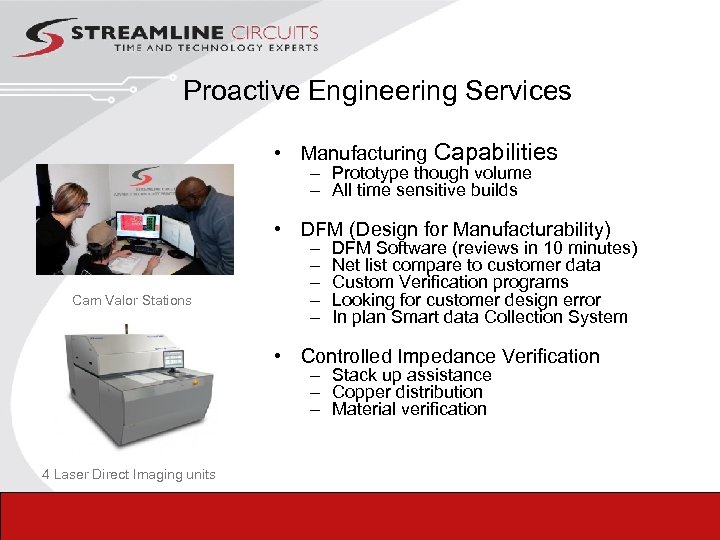 Proactive Engineering Services • Manufacturing Capabilities – Prototype though volume – All time sensitive