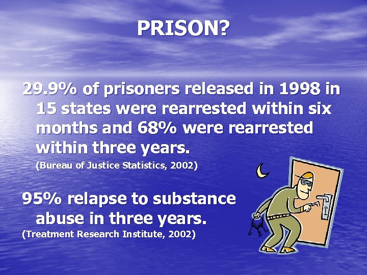 PRISON? 29. 9% of prisoners released in 1998 in 15 states were rearrested within