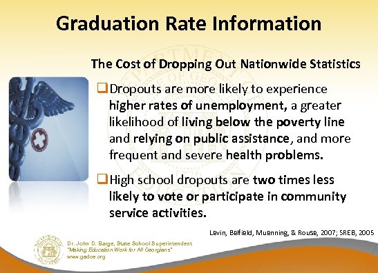 Graduation Rate Information The Cost of Dropping Out Nationwide Statistics q. Dropouts are more