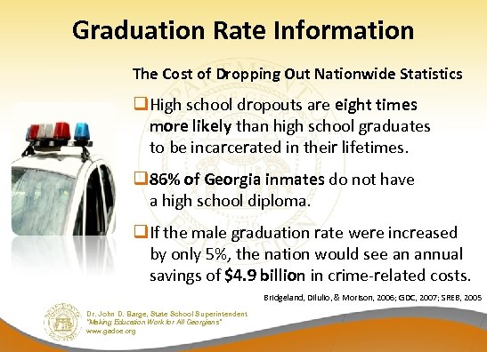 Graduation Rate Information The Cost of Dropping Out Nationwide Statistics q. High school dropouts