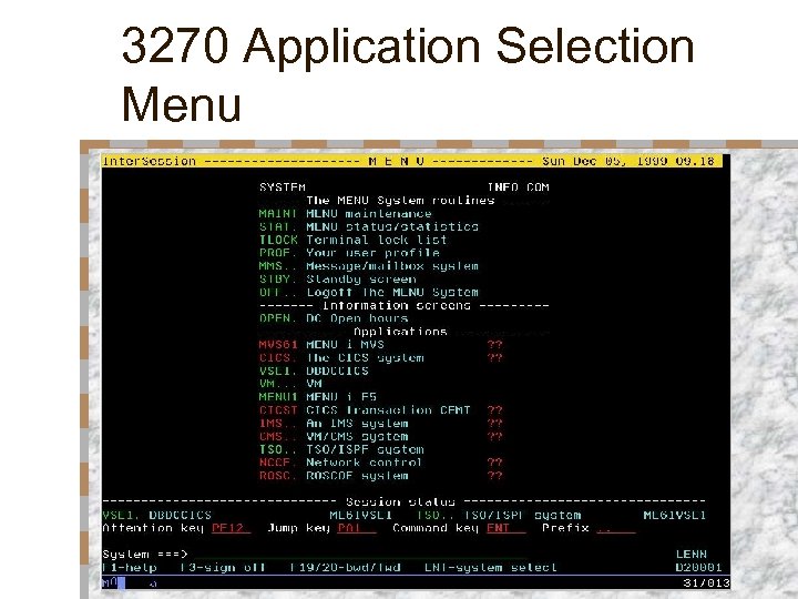 3270 Application Selection Menu 