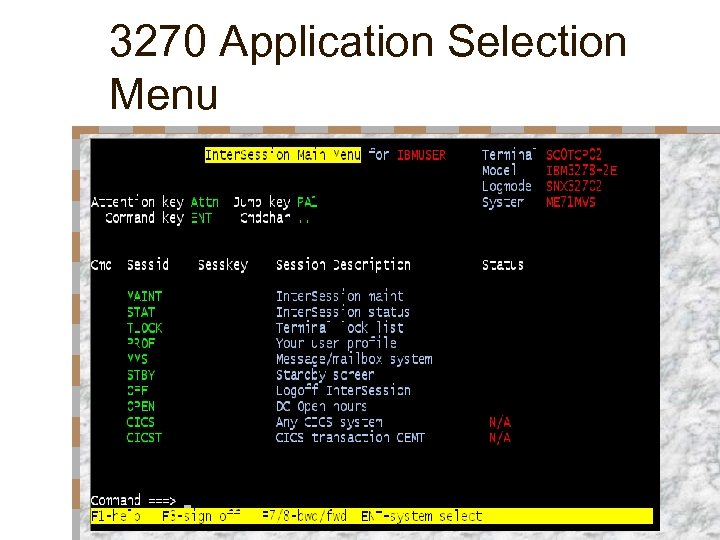 3270 Application Selection Menu 