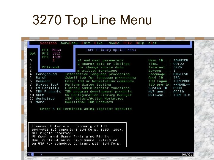 3270 Top Line Menu 