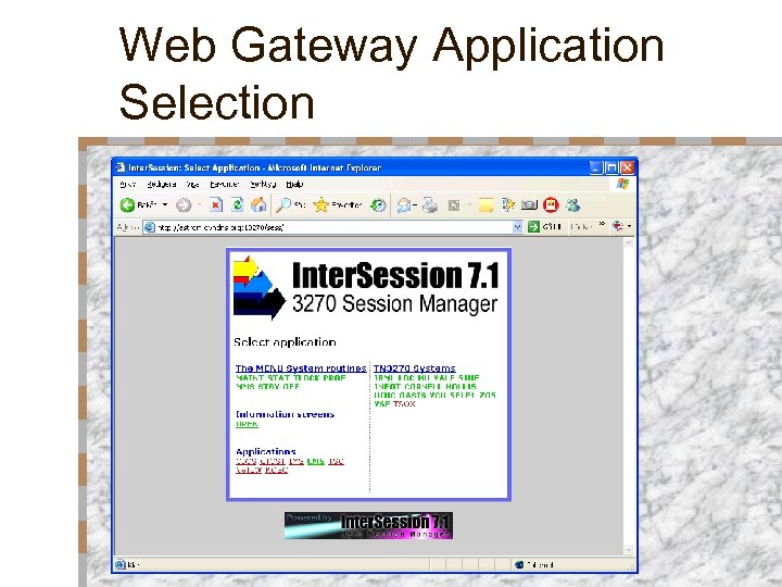 Web Gateway Application Selection 