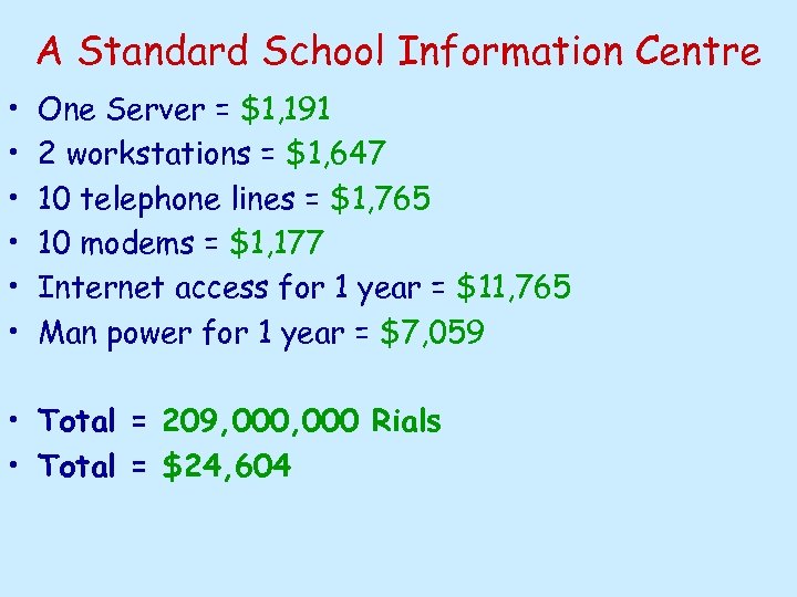 A Standard School Information Centre • • • One Server = $1, 191 2