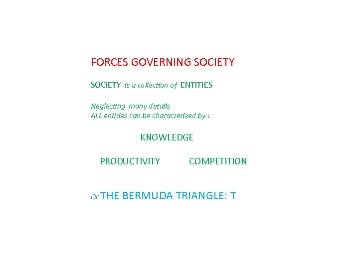 FORCES GOVERNING SOCIETY is a collection of ENTITIES Neglecting many details ALL entities can