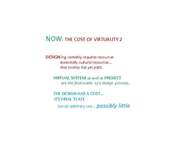 NOW: THE COST OF VIRTUALITY 2 DESIGNing certainly requires resources essentially cultural resources. .