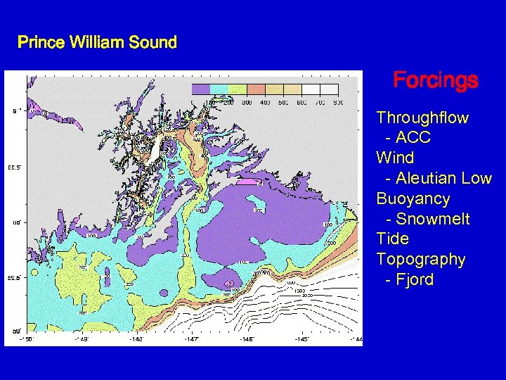 Prince William Sound Forcings Throughflow - ACC Wind - Aleutian Low Buoyancy - Snowmelt