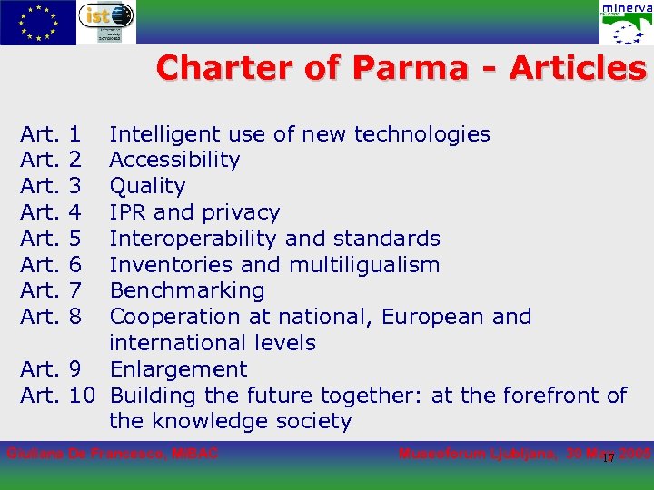 Charter of Parma - Articles Art. 1 2 3 4 5 6 7 8