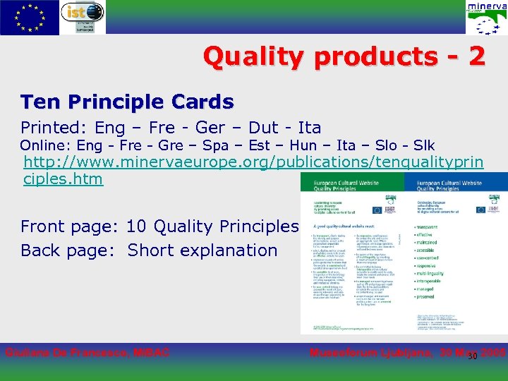 Quality products - 2 Ten Principle Cards Printed: Eng – Fre - Ger –