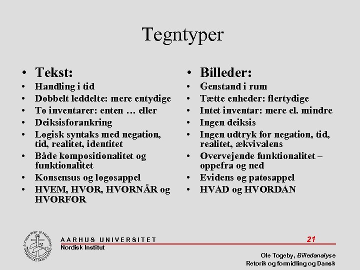 Tegntyper • Tekst: • Billeder: • • • Handling i tid Dobbelt leddelte: mere