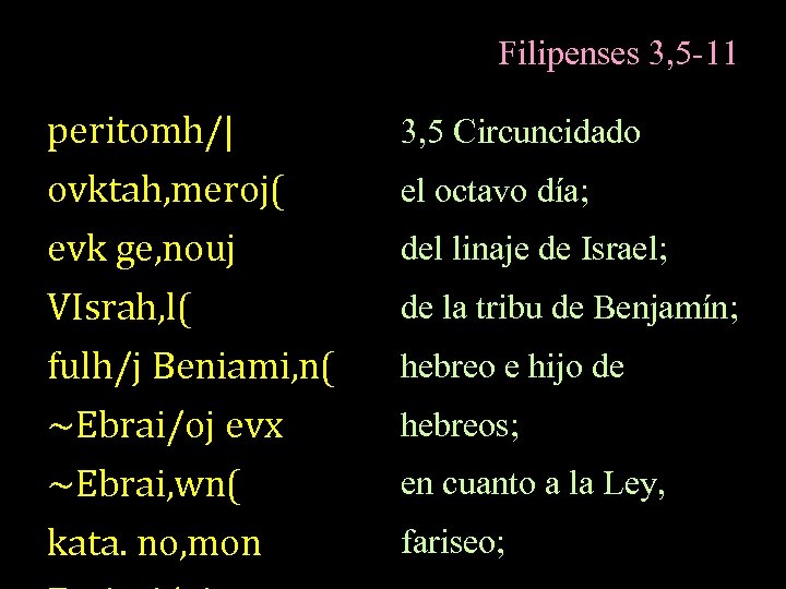 Filipenses 3, 5 -11 peritomh/| 3, 5 Circuncidado ovktah, meroj( evk ge, nouj VIsrah,