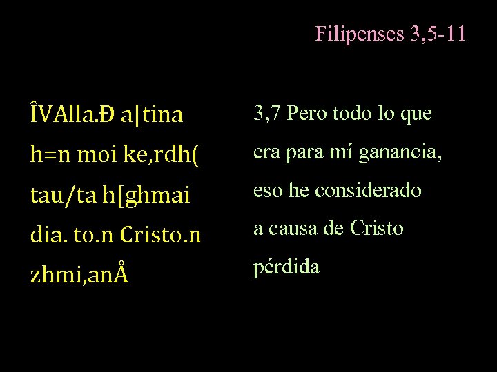 Filipenses 3, 5 -11 ÎVAlla. Ð a[tina 3, 7 Pero todo lo que h=n