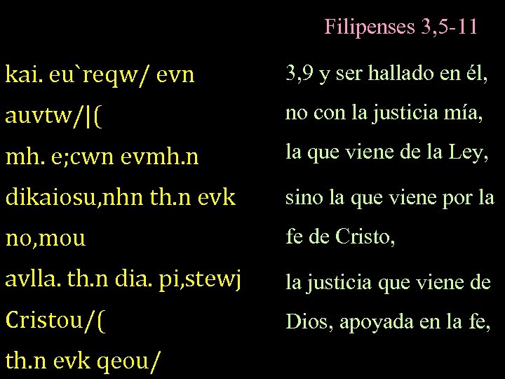 Filipenses 3, 5 -11 kai. eu`reqw/ evn 3, 9 y ser hallado en él,