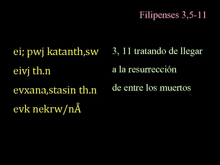 Filipenses 3, 5 -11 ei; pwj katanth, sw 3, 11 tratando de llegar eivj