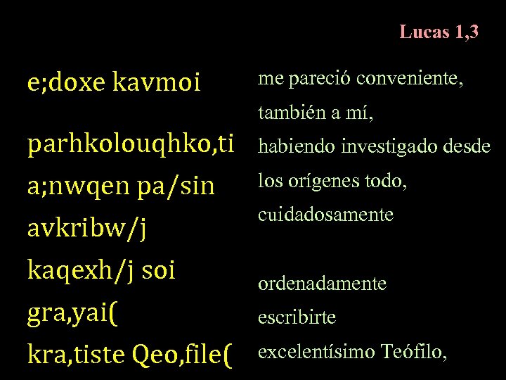 Lucas 1, 3 e; doxe kavmoi me pareció conveniente, también a mí, parhkolouqhko, ti