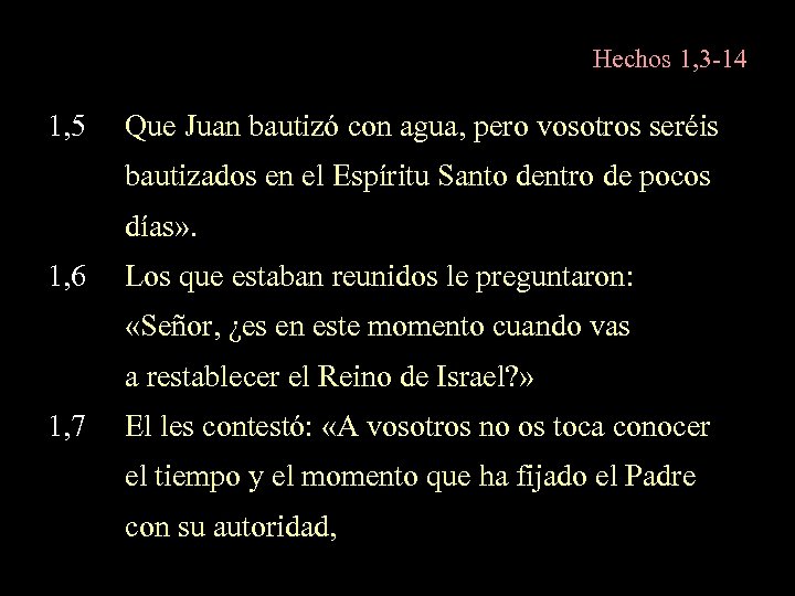 Hechos 1, 3 -14 1, 5 Que Juan bautizó con agua, pero vosotros seréis