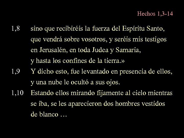 Hechos 1, 3 -14 1, 8 sino que recibiréis la fuerza del Espíritu Santo,