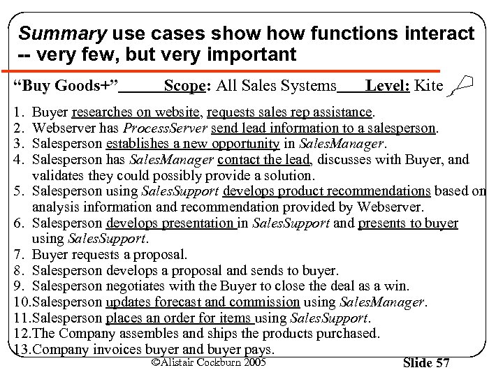 Summary use cases show functions interact -- very few, but very important “Buy Goods+”