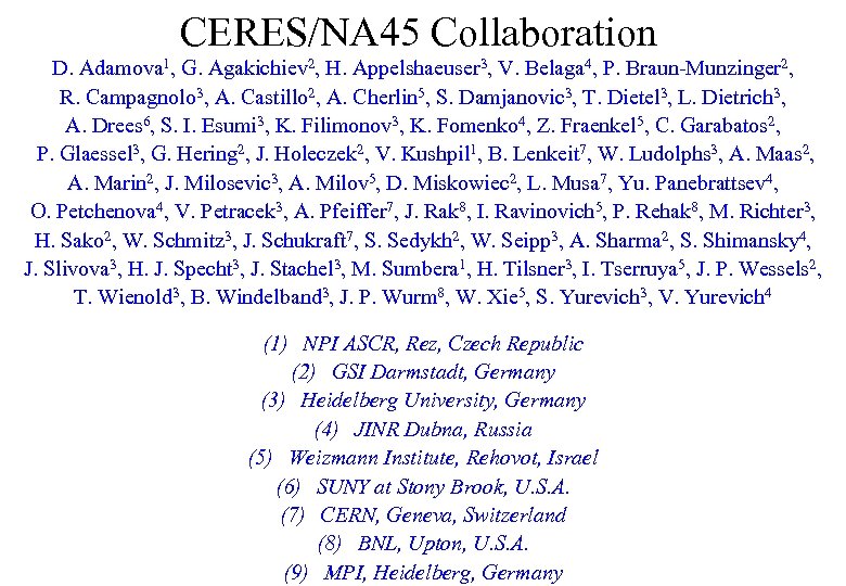 CERES/NA 45 Collaboration D. Adamova 1, G. Agakichiev 2, H. Appelshaeuser 3, V. Belaga