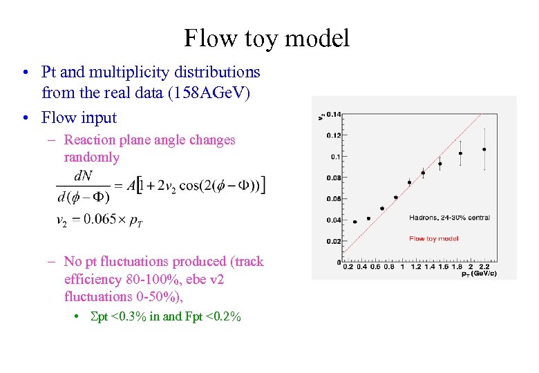 Flow toy model • Pt and multiplicity distributions from the real data (158 AGe.
