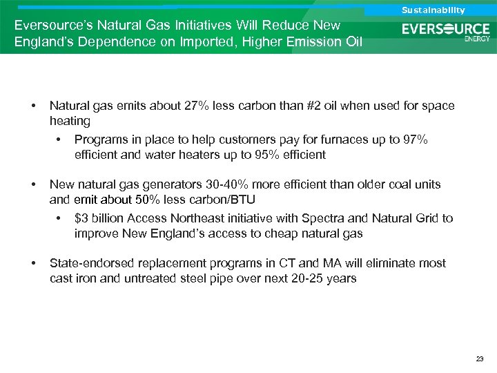 Analyst Call Sustainability Investor Call Eversource’s Natural Gas Initiatives Will Reduce New England’s Dependence
