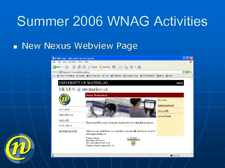 Summer 2006 WNAG Activities n New Nexus Webview Page 