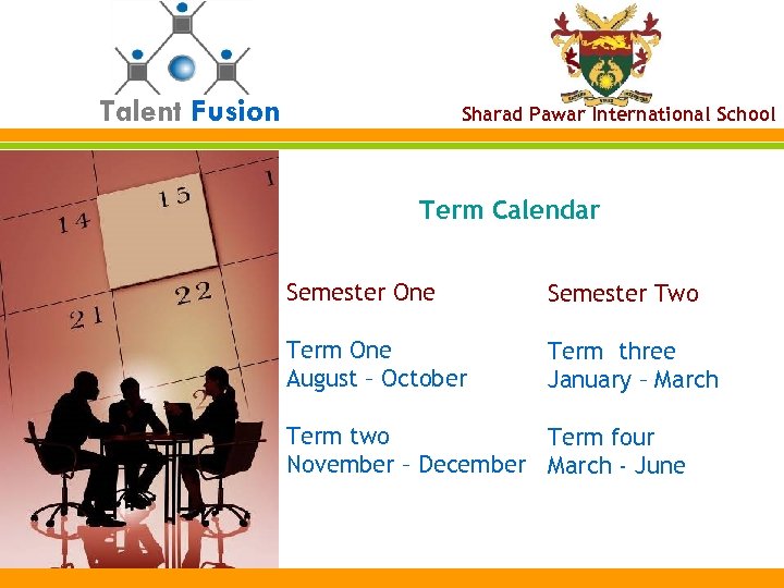 Talent Fusion Sharad Pawar International School Term Calendar Semester One Semester Two Term One