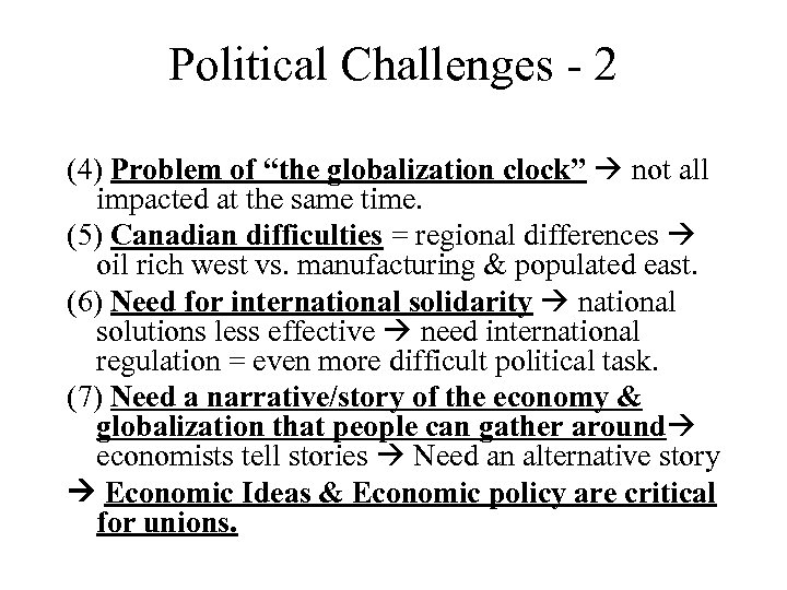 Political Challenges - 2 (4) Problem of “the globalization clock” not all impacted at