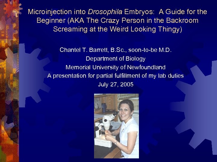 Microinjection into Drosophila Embryos: A Guide for the Beginner (AKA The Crazy Person in