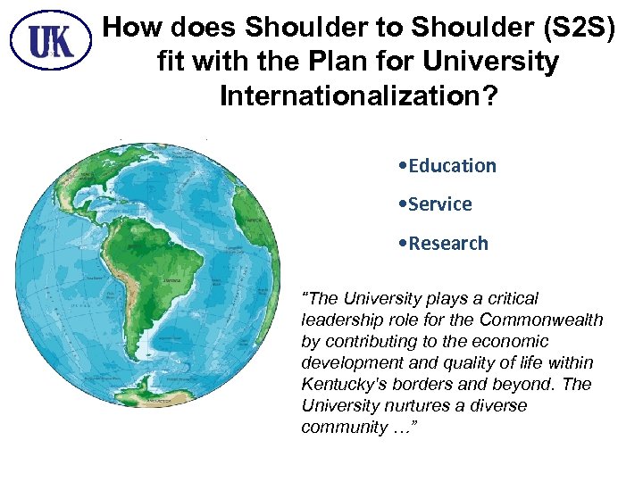 How does Shoulder to Shoulder (S 2 S) fit with the Plan for University